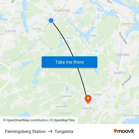 Flemingsberg Station to Tungelsta map