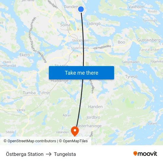 Östberga Station to Tungelsta map