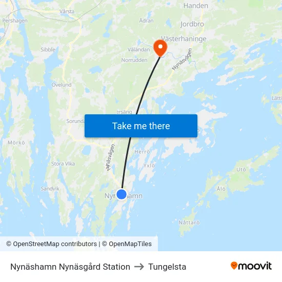 Nynäshamn Nynäsgård Station to Tungelsta map