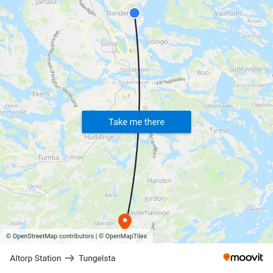 Altorp Station to Tungelsta map