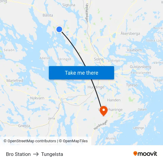 Bro Station to Tungelsta map