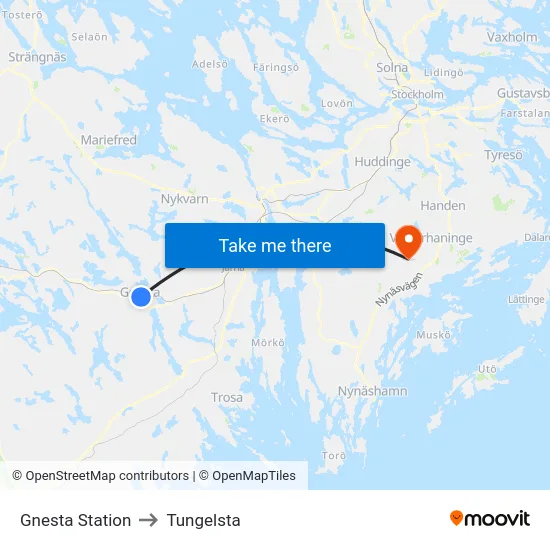 Gnesta Station to Tungelsta map