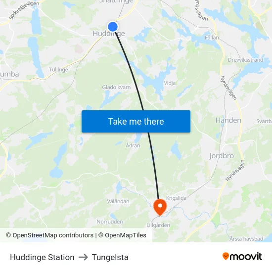 Huddinge Station to Tungelsta map