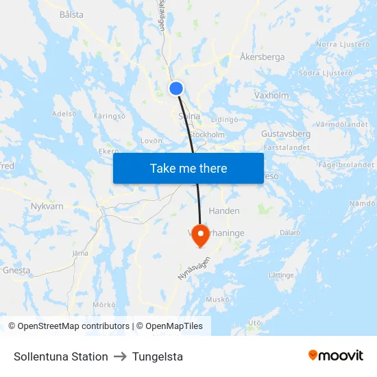 Sollentuna Station to Tungelsta map
