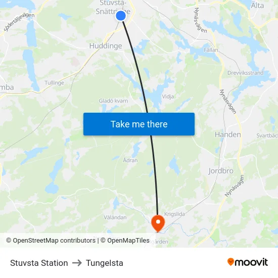 Stuvsta Station to Tungelsta map
