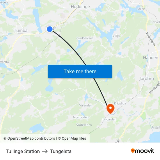 Tullinge Station to Tungelsta map