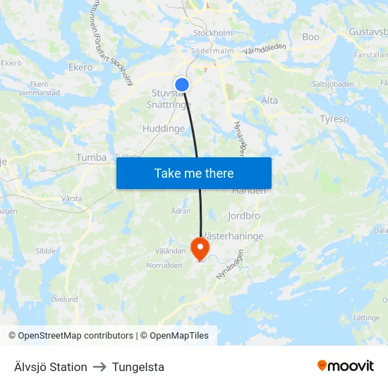 Älvsjö Station to Tungelsta map