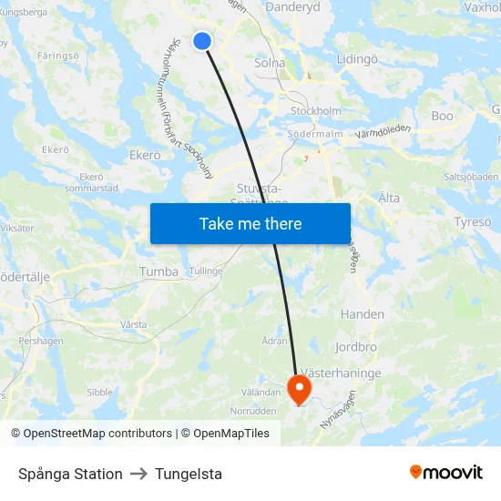 Spånga Station to Tungelsta map