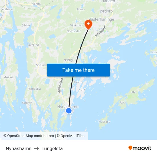 Nynäshamn to Tungelsta map