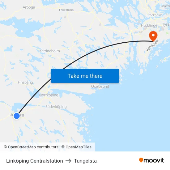 Linköping Centralstation to Tungelsta map