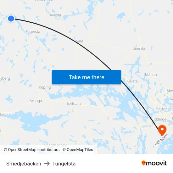 Smedjebacken to Tungelsta map