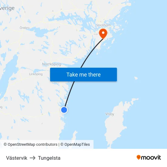 Västervik to Tungelsta map