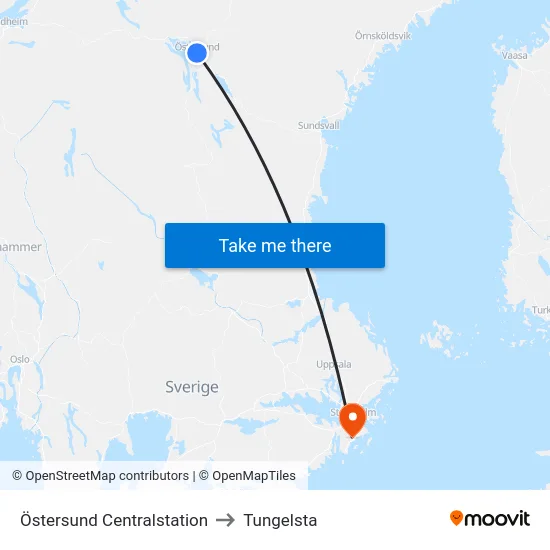 Östersund Centralstation to Tungelsta map