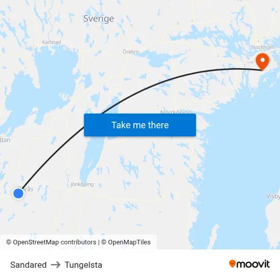 Sandared to Tungelsta map
