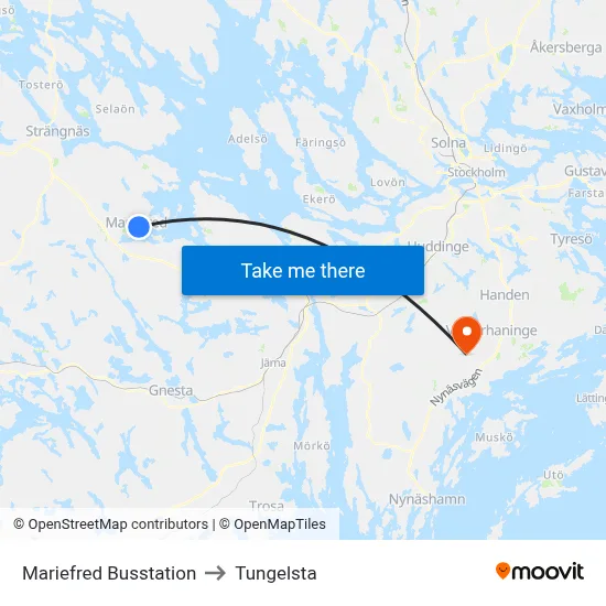 Mariefred Busstation to Tungelsta map