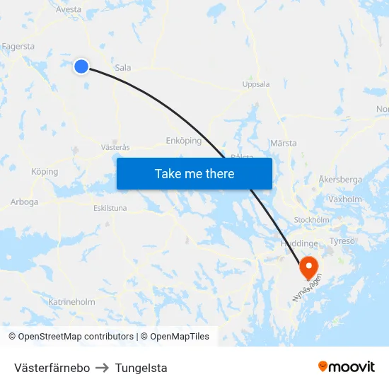 Västerfärnebo to Tungelsta map