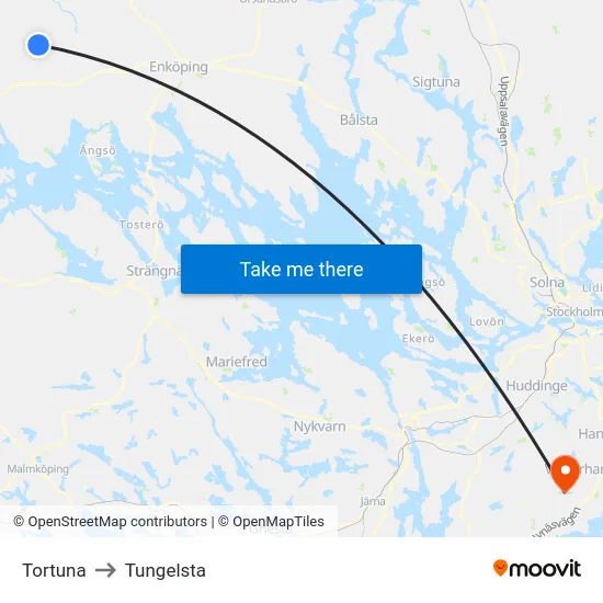 Tortuna to Tungelsta map