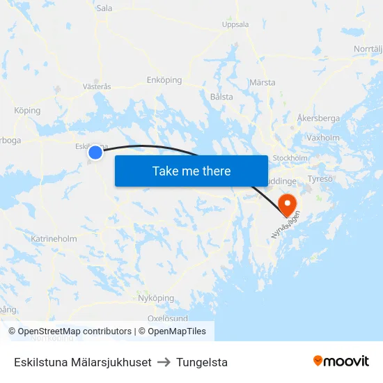 Eskilstuna Mälarsjukhuset to Tungelsta map
