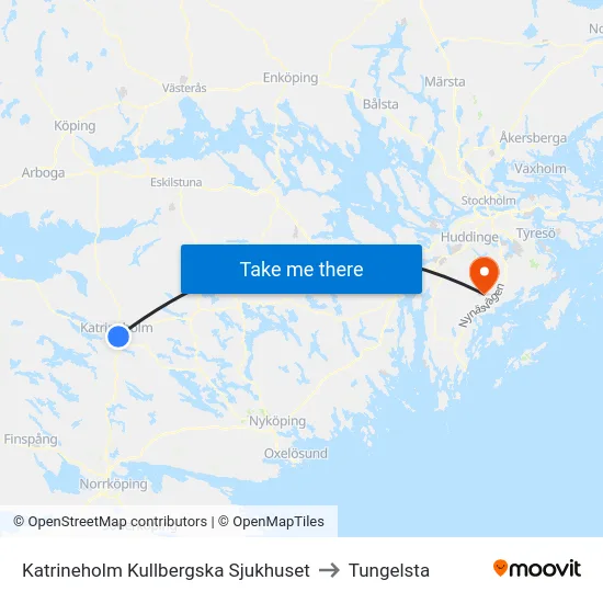 Katrineholm Kullbergska Sjukhuset to Tungelsta map