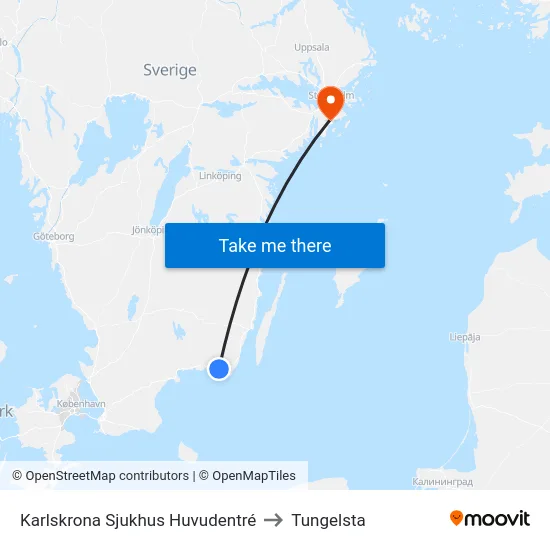 Karlskrona Sjukhus Huvudentré to Tungelsta map