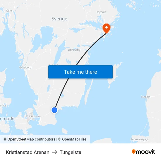 Kristianstad Arenan to Tungelsta map