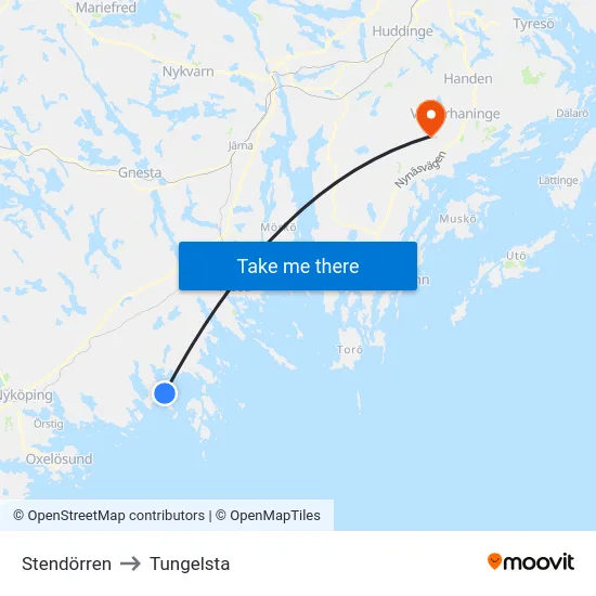 Stendörren to Tungelsta map