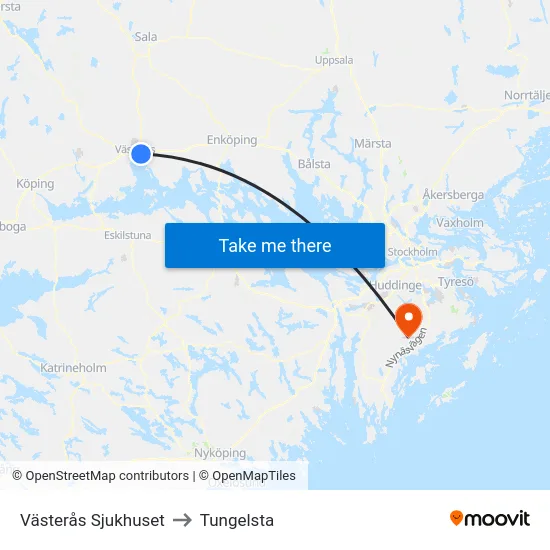 Västerås Sjukhuset to Tungelsta map