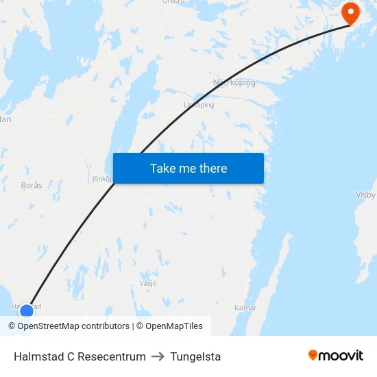 Halmstad C Resecentrum to Tungelsta map