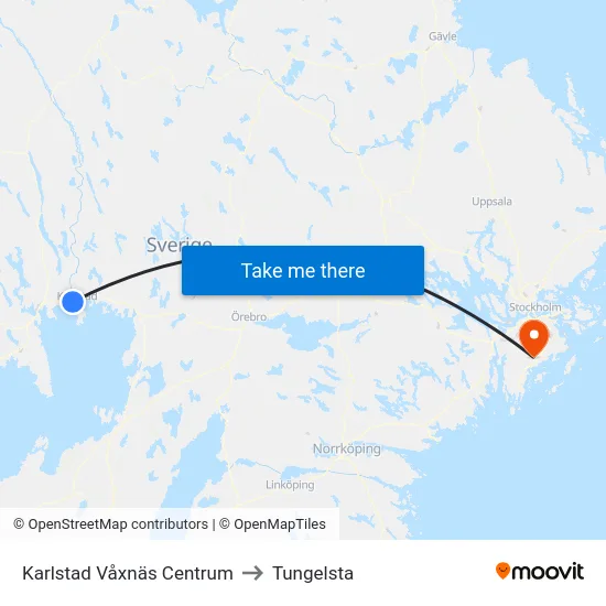 Karlstad Våxnäs Centrum to Tungelsta map