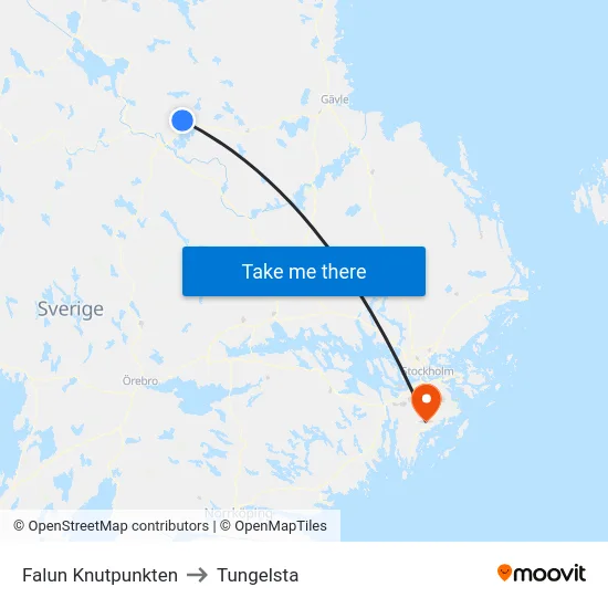Falun Knutpunkten to Tungelsta map