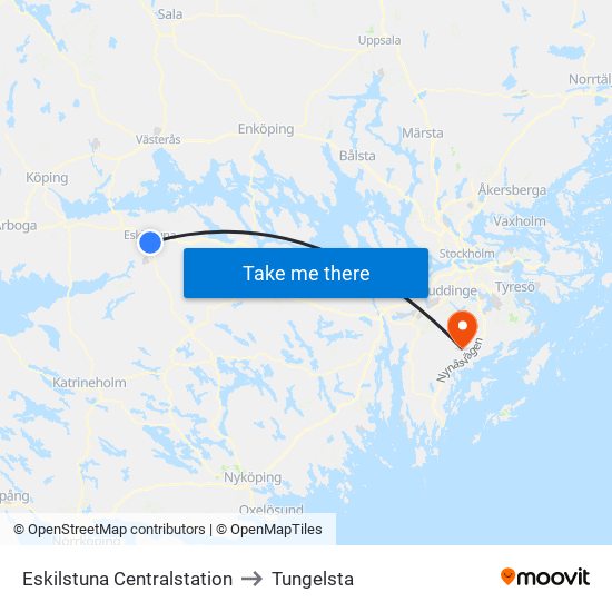 Eskilstuna Centralstation to Tungelsta map