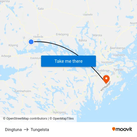 Dingtuna to Tungelsta map
