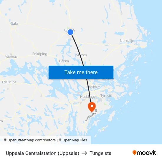 Uppsala Centralstation (Uppsala) to Tungelsta map