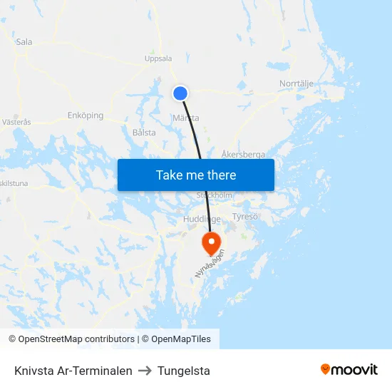Knivsta Ar-Terminalen to Tungelsta map