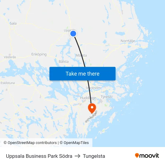 Uppsala Business Park Södra to Tungelsta map