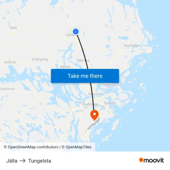 Jälla to Tungelsta map