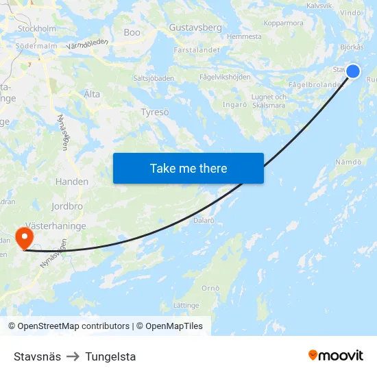 Stavsnäs to Tungelsta map