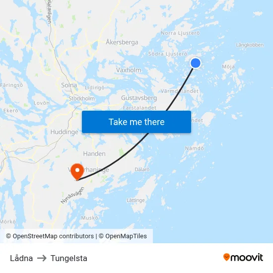 Lådna to Tungelsta map
