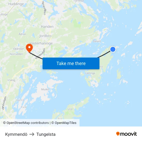 Kymmendö to Tungelsta map