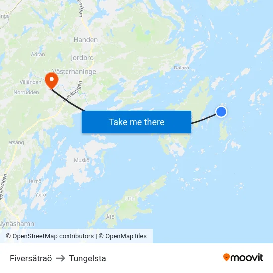 Fiversätraö to Tungelsta map