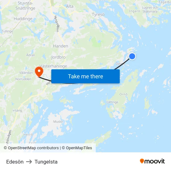 Edesön to Tungelsta map