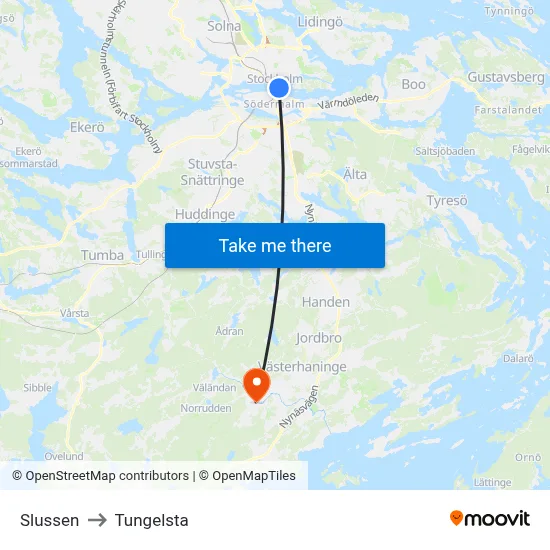 Slussen to Tungelsta map