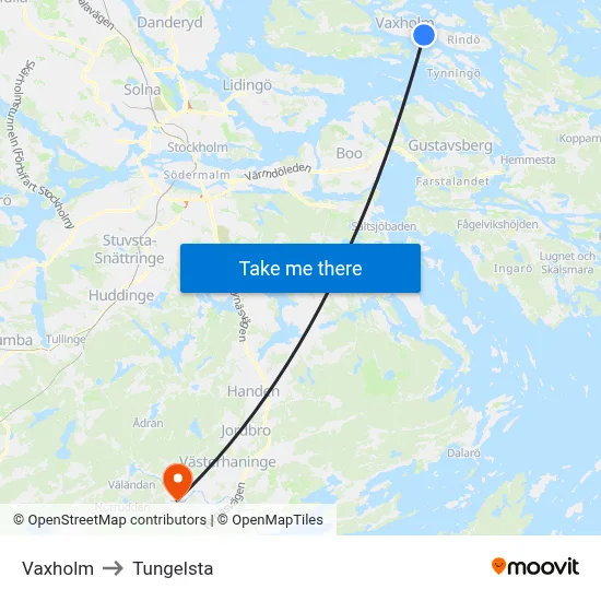 Vaxholm to Tungelsta map