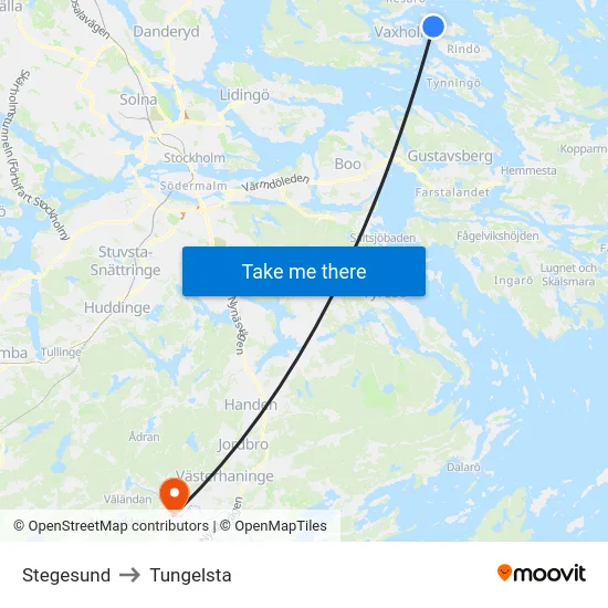 Stegesund to Tungelsta map