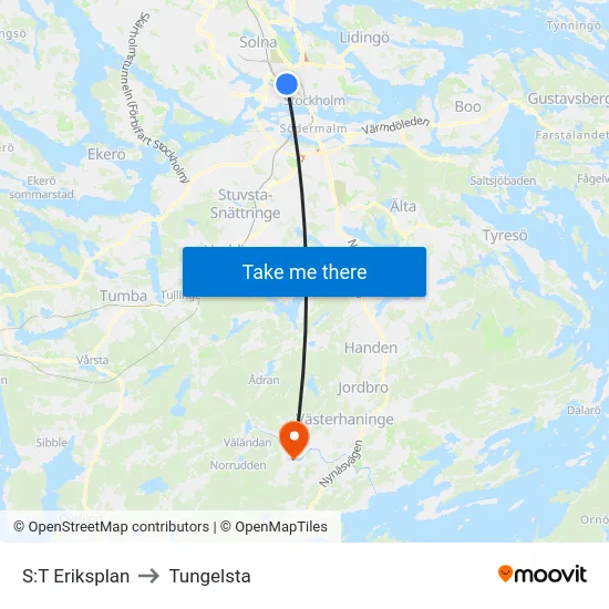 S:T Eriksplan to Tungelsta map
