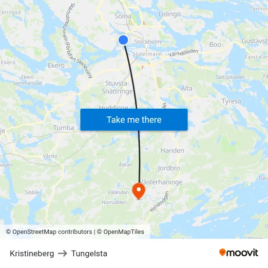 Kristineberg to Tungelsta map