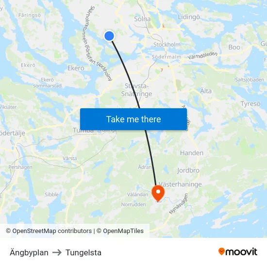 Ängbyplan to Tungelsta map