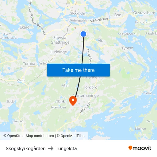 Skogskyrkogården to Tungelsta map