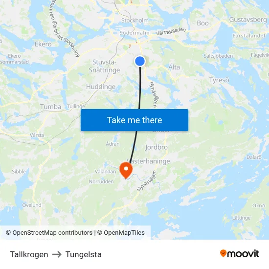 Tallkrogen to Tungelsta map