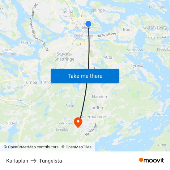Karlaplan to Tungelsta map